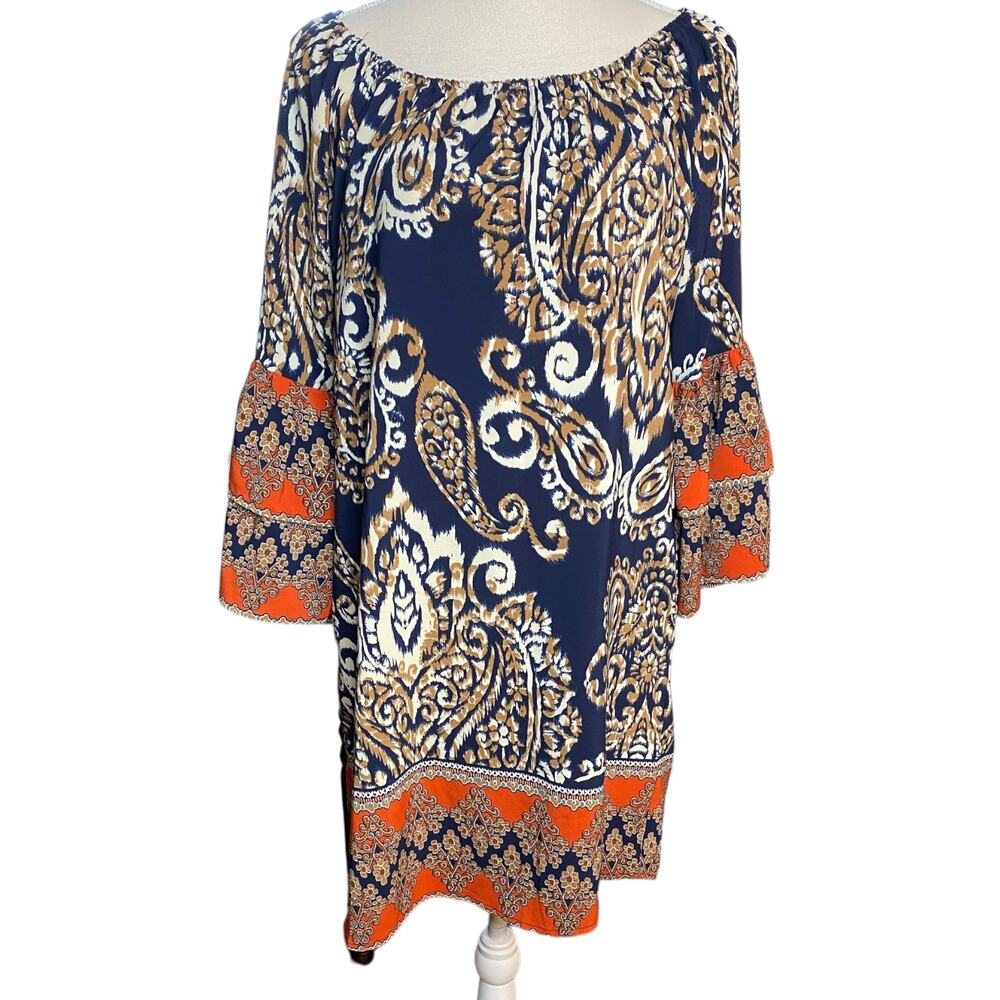 Umgee Navy, Khaki & Orange Dress w/ Pockets Small